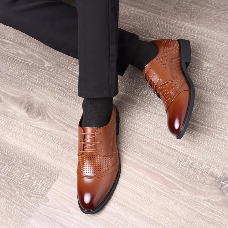 Men's Leather Oxford Shoes - Stylish Block High Heel Dress Shoes for Business, Weddings, and Formal Events