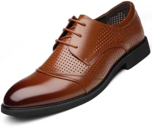 Men's Leather Oxford Shoes - Stylish Block High Heel Dress Shoes for Business, Weddings, and Formal Events