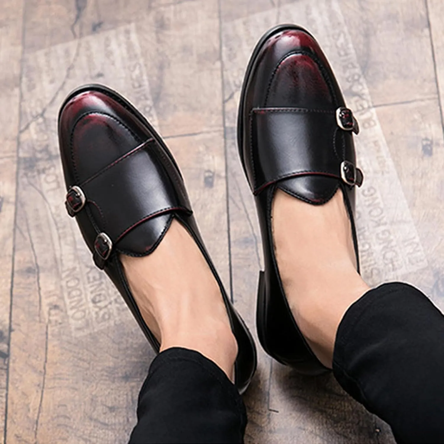 Men's Monk Strap Loafer Leather Slip-On Shallow Mouth Backless Oxford Shoes Casual Business Dress Shoes