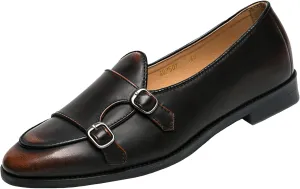 Men's Monk Strap Loafer Leather Slip-On Shallow Mouth Backless Oxford Shoes Casual Business Dress Shoes