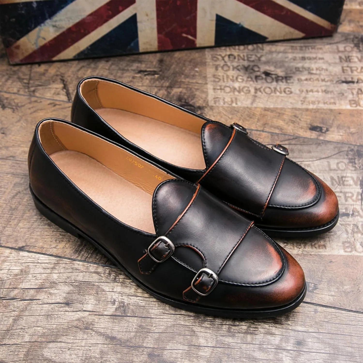 Men's Monk Strap Loafer Leather Slip-On Shallow Mouth Backless Oxford Shoes Casual Business Dress Shoes