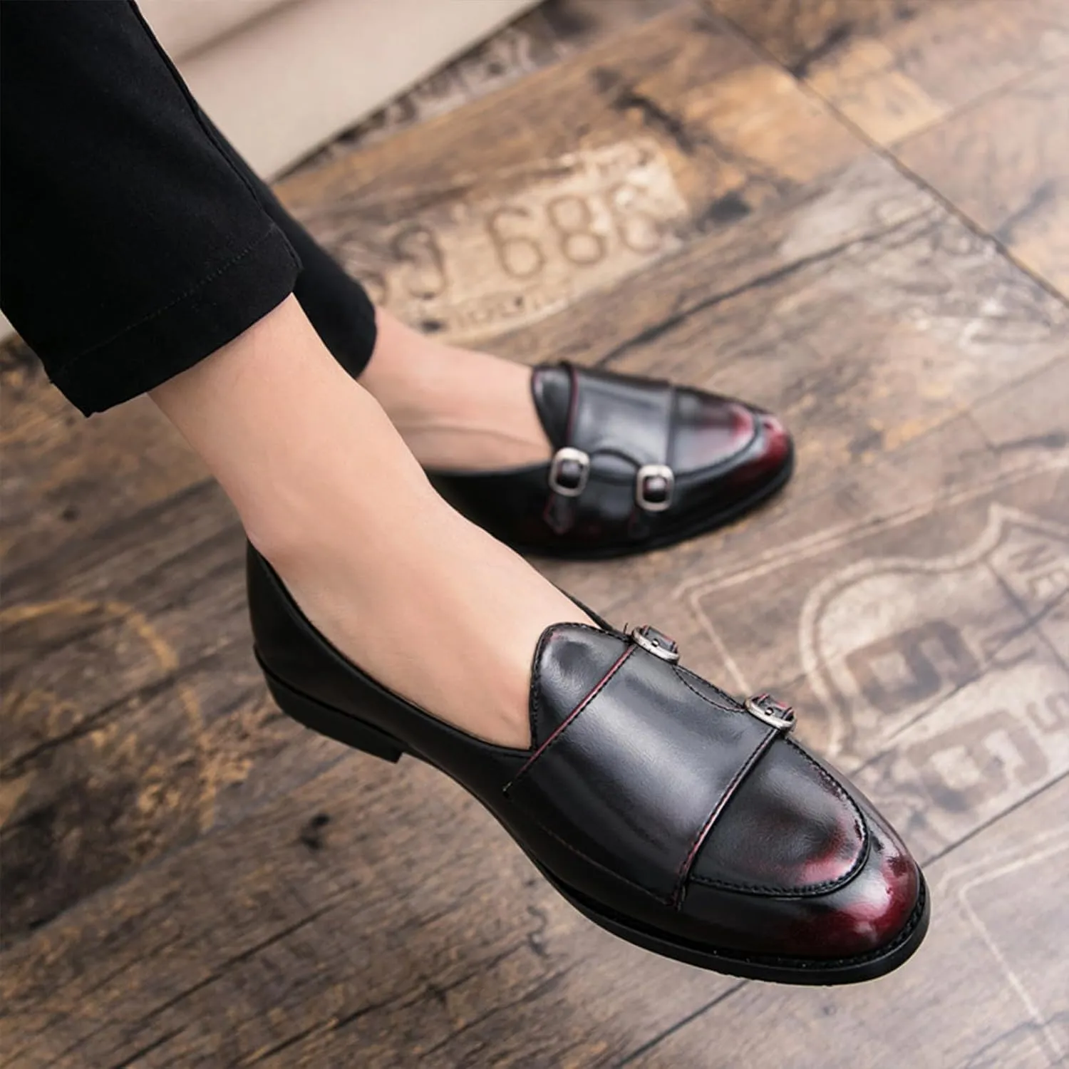 Men's Monk Strap Loafer Leather Slip-On Shallow Mouth Backless Oxford Shoes Casual Business Dress Shoes