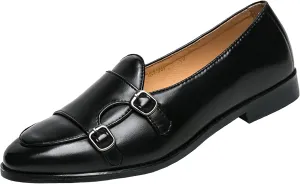 Men's Monk Strap Loafer Leather Slip-On Shallow Mouth Backless Oxford Shoes Casual Business Dress Shoes