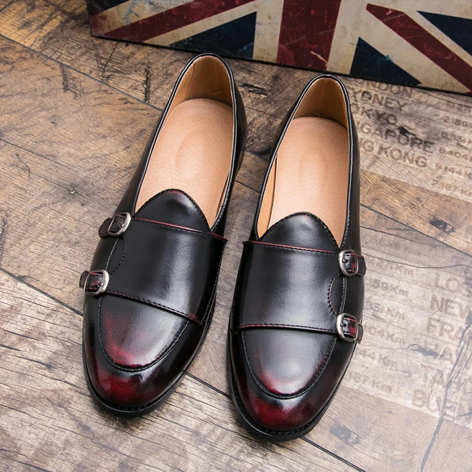 Men's Monk Strap Loafer Leather Slip-On Shallow Mouth Backless Oxford Shoes Casual Business Dress Shoes