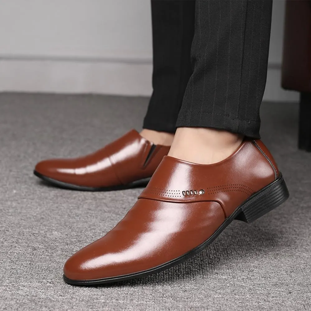 Mens Oxfords Leather Dress Shoes Slip On Pointed Toe Derbys Classic Formal Business Shoes
