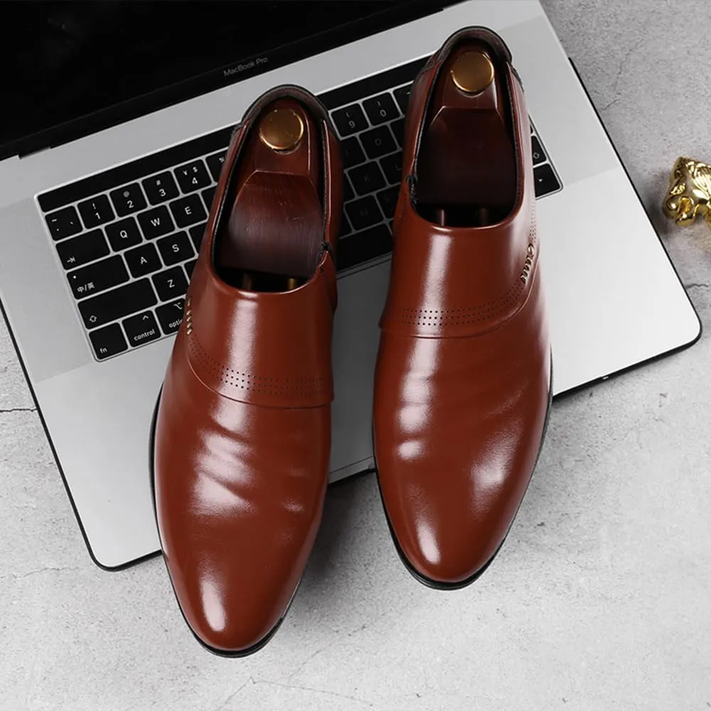 Mens Oxfords Leather Dress Shoes Slip On Pointed Toe Derbys Classic Formal Business Shoes