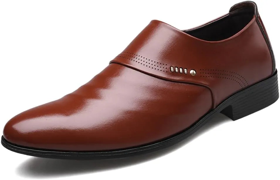 Mens Oxfords Leather Dress Shoes Slip On Pointed Toe Derbys Classic Formal Business Shoes