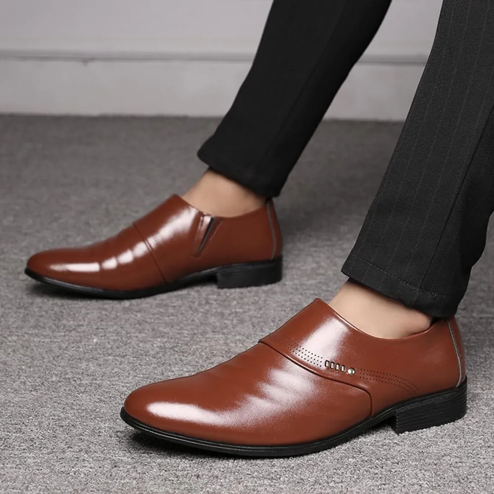 Mens Oxfords Leather Dress Shoes Slip On Pointed Toe Derbys Classic Formal Business Shoes