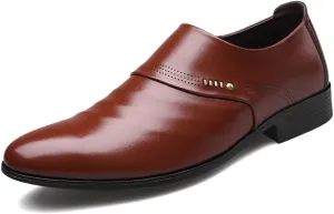 Mens Oxfords Leather Dress Shoes Slip On Pointed Toe Derbys Classic Formal Business Shoes