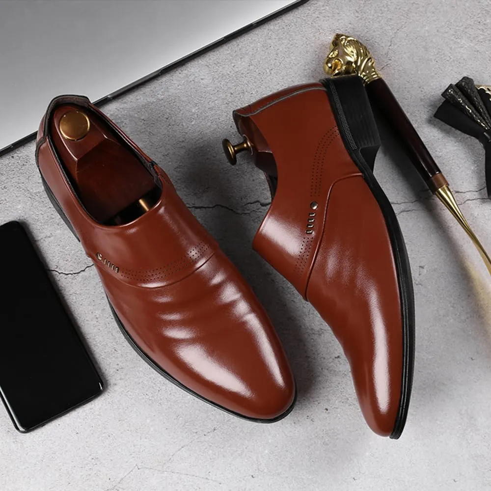 Mens Oxfords Leather Dress Shoes Slip On Pointed Toe Derbys Classic Formal Business Shoes