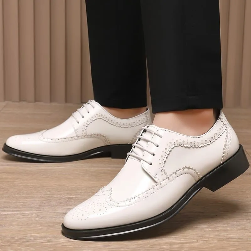 Men's Patent Leather Oxford Brogues -Formal Pointed Lace-Up Dress Shoes for Business & Tuxedo