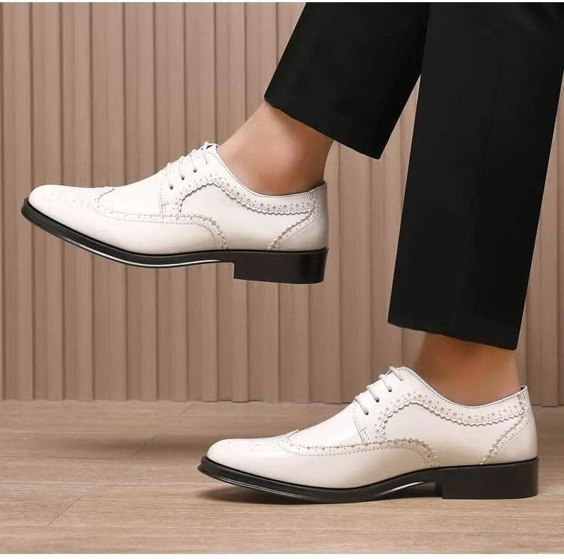 Men's Patent Leather Oxford Brogues -Formal Pointed Lace-Up Dress Shoes for Business & Tuxedo