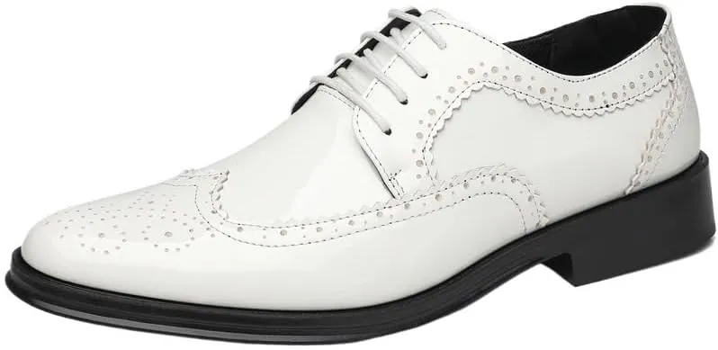 Men's Patent Leather Oxford Brogues -Formal Pointed Lace-Up Dress Shoes for Business & Tuxedo