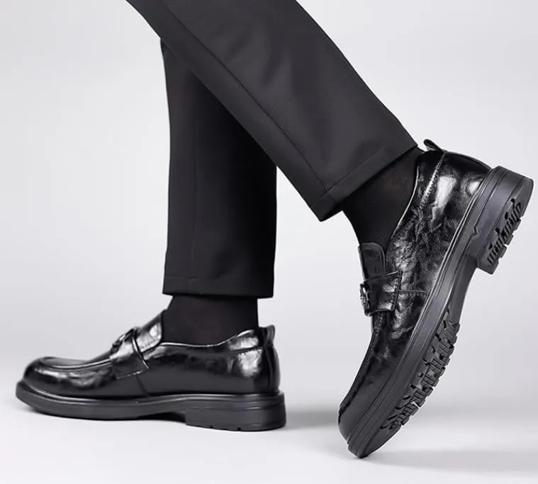 Men’s Platform Oxfords Men Leather Slip-On Dress Shoes Business Wedding Tuxedo Derby Shoes