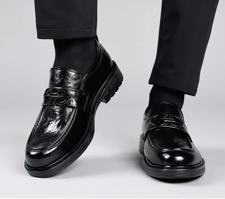 Men’s Platform Oxfords Men Leather Slip-On Dress Shoes Business Wedding Tuxedo Derby Shoes