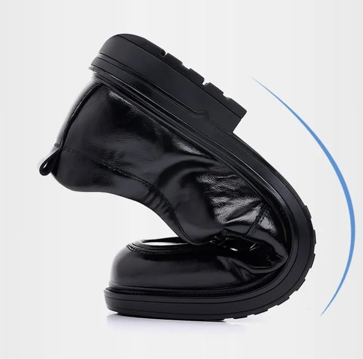 Men’s Platform Oxfords Men Leather Slip-On Dress Shoes Business Wedding Tuxedo Derby Shoes
