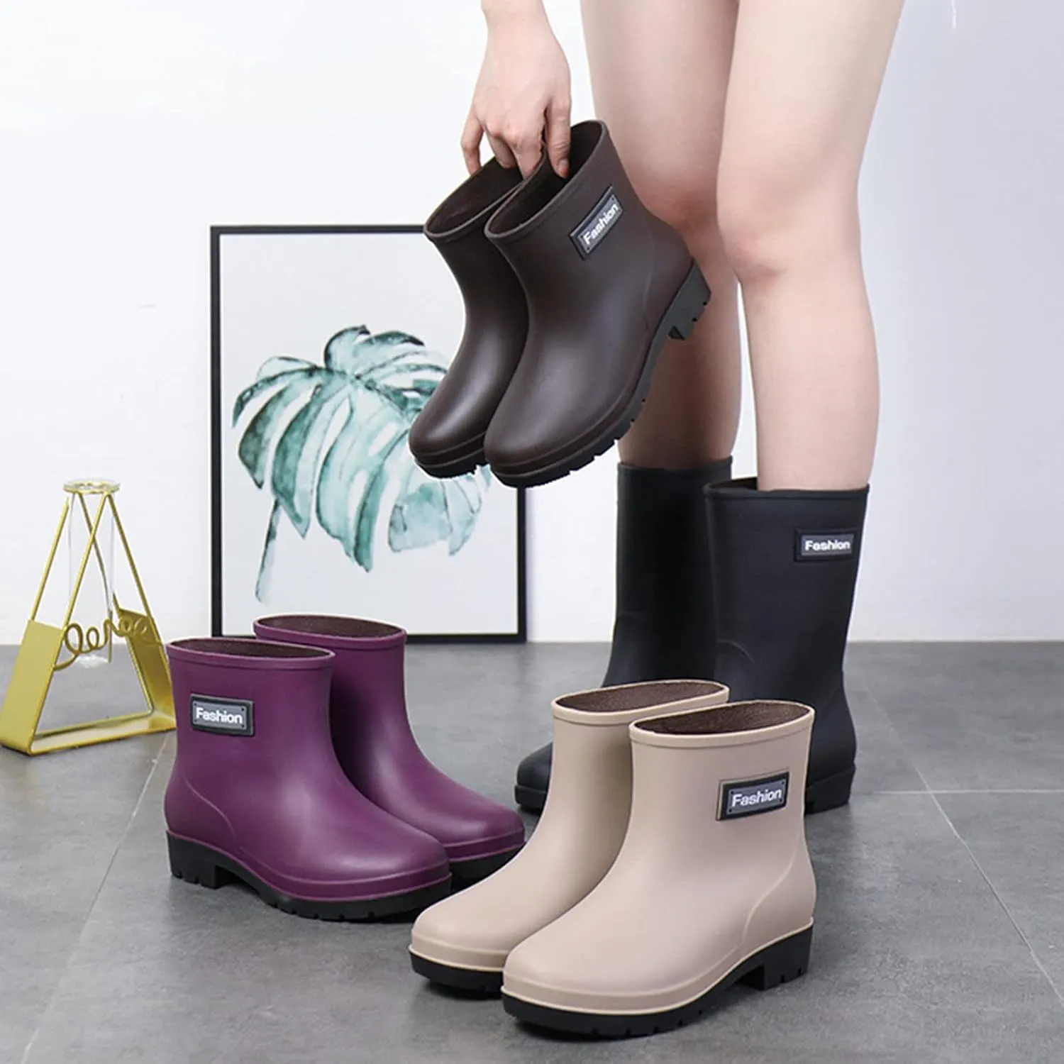 Men's Rubber Rain Boots Waterproof Non Slip Mid Calf Boots for Garden Fishing Outdoor Mens Winter Boots