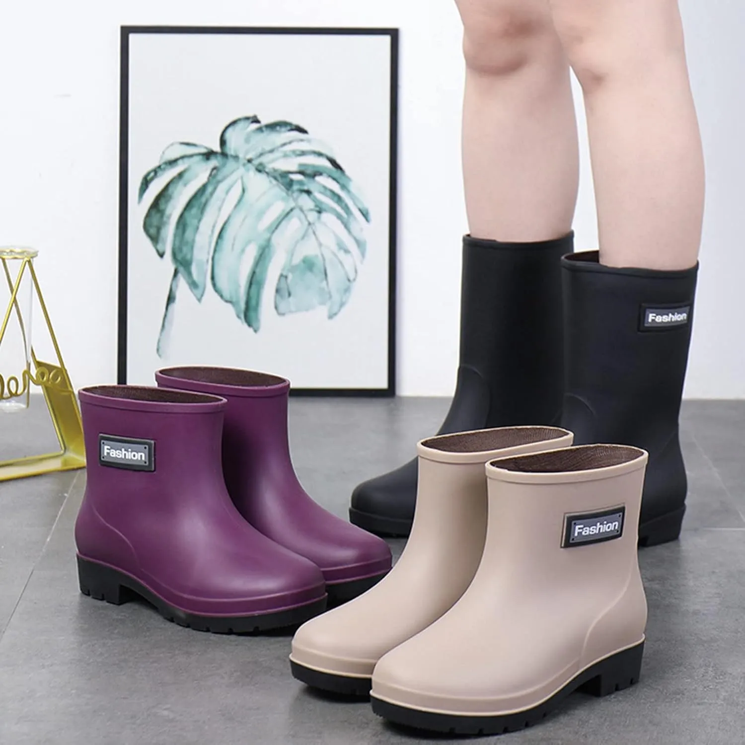 Men's Rubber Rain Boots Waterproof Non Slip Mid Calf Boots for Garden Fishing Outdoor Mens Winter Boots