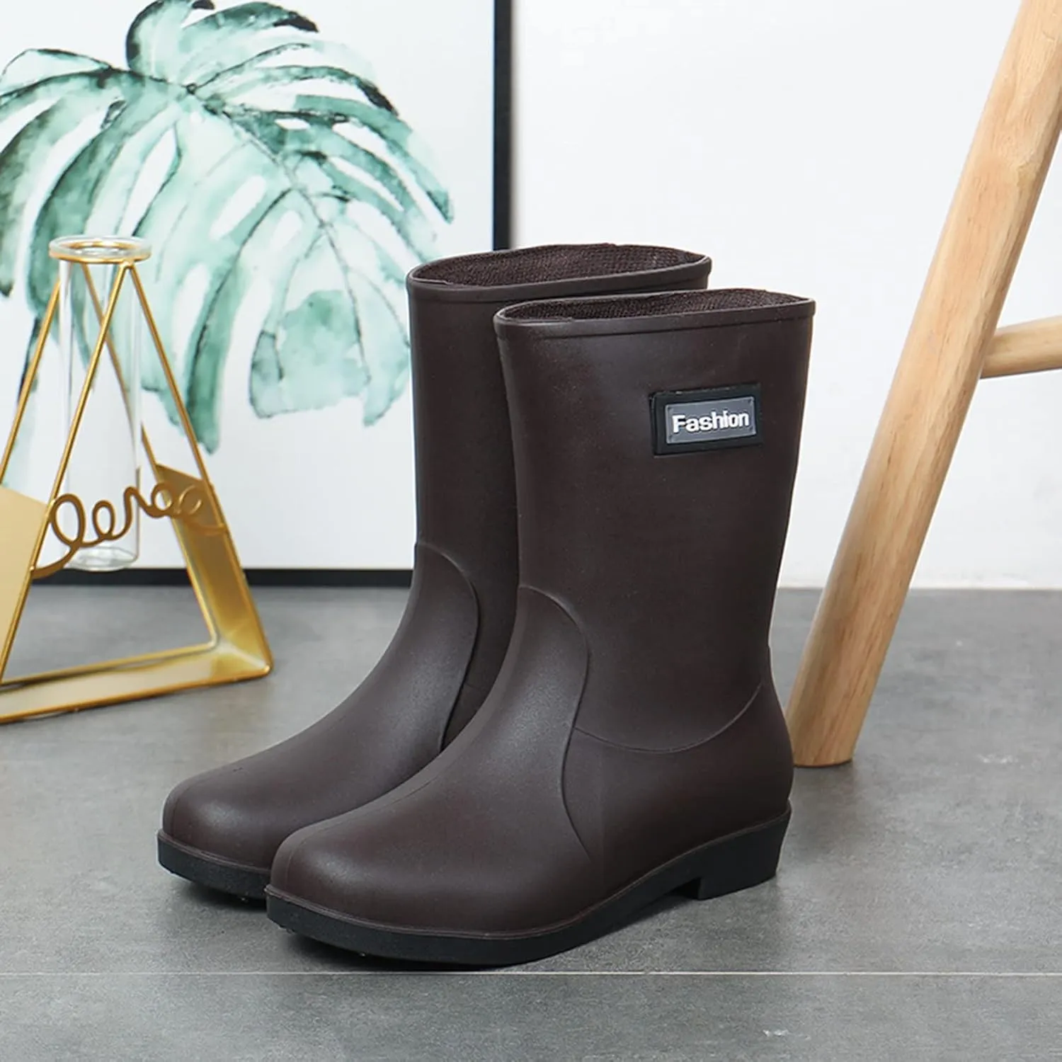 Men's Rubber Rain Boots Waterproof Non Slip Mid Calf Boots for Garden Fishing Outdoor Mens Winter Boots
