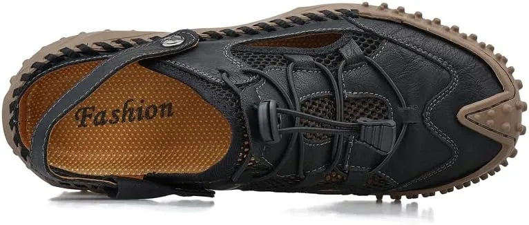 Mens Sandals Leather Closed Toe Outdoor Summer Anti-Slip Beach Sandals