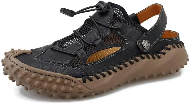 Mens Sandals Leather Closed Toe Outdoor Summer Anti-Slip Beach Sandals