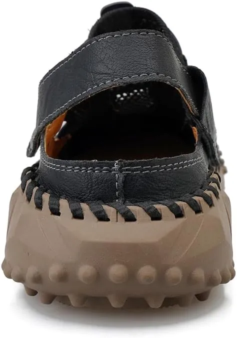Mens Sandals Leather Closed Toe Outdoor Summer Anti-Slip Beach Sandals