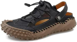 Mens Sandals Leather Closed Toe Outdoor Summer Anti-Slip Beach Sandals