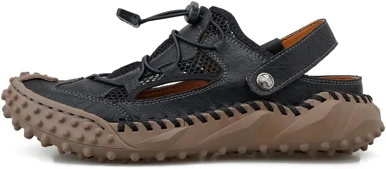 Mens Sandals Leather Closed Toe Outdoor Summer Anti-Slip Beach Sandals