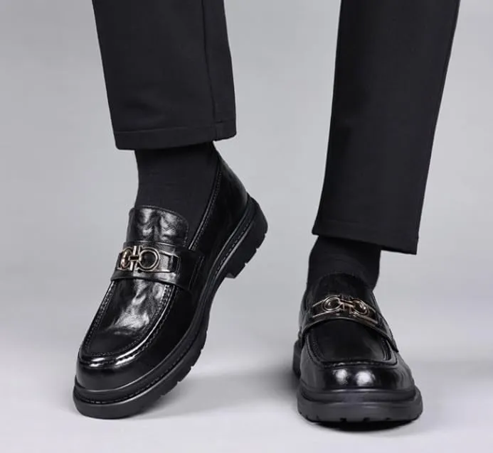 Men’s Slip-On Oxford Shoes Genuine Leather Platform Dress Shoes Business Casual Wingtip Brogue for Men