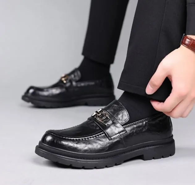 Men’s Slip-On Oxford Shoes Genuine Leather Platform Dress Shoes Business Casual Wingtip Brogue for Men