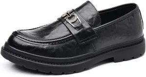Men’s Slip-On Oxford Shoes Genuine Leather Platform Dress Shoes Business Casual Wingtip Brogue for Men