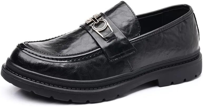 Men’s Slip-On Oxford Shoes Genuine Leather Platform Dress Shoes Business Casual Wingtip Brogue for Men