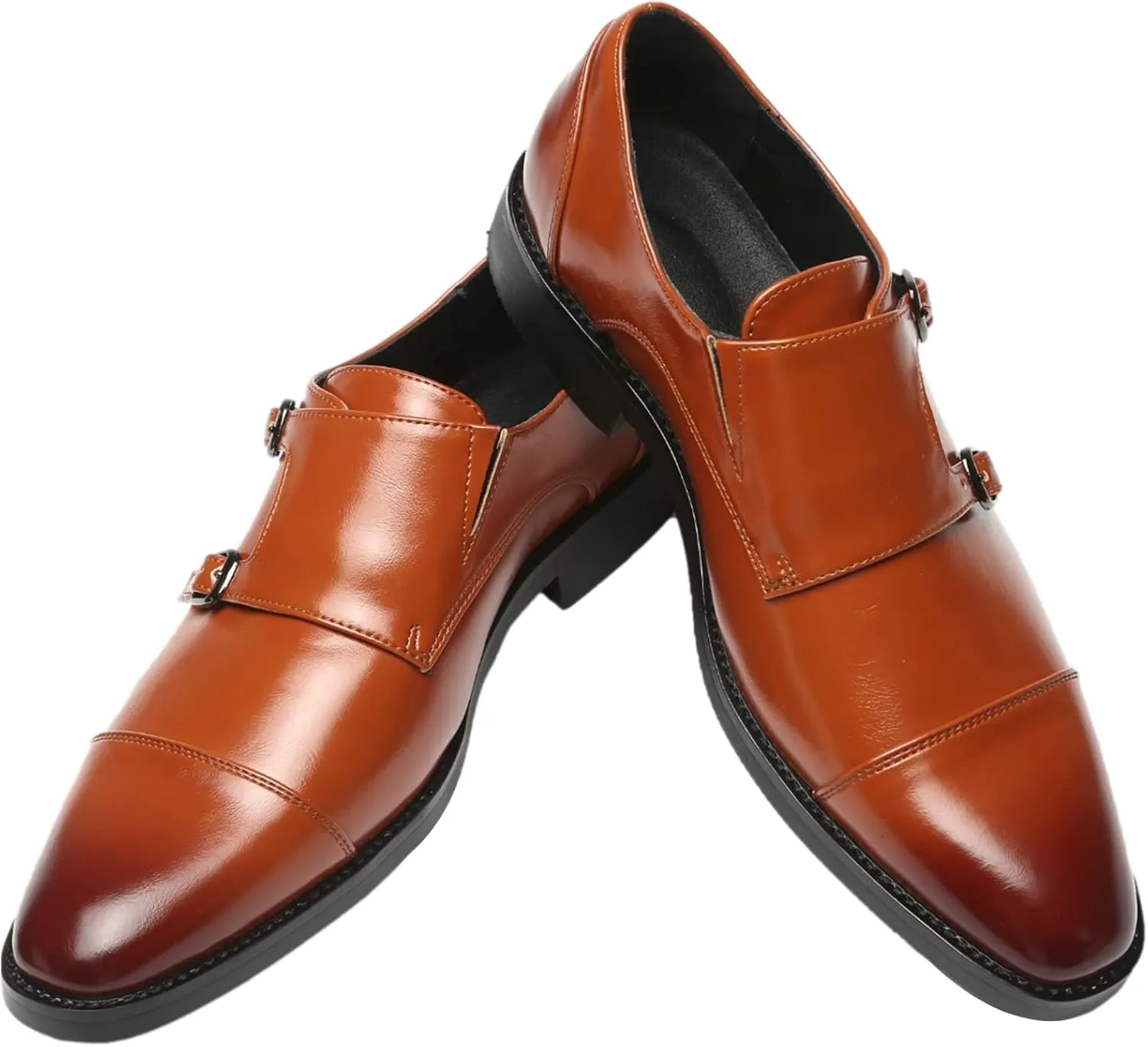 Men's Smart Monk Brogues Genuine Leather Wooden Heel Formal Dress Shoes