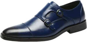 Men's Smart Monk Brogues Genuine Leather Wooden Heel Formal Dress Shoes