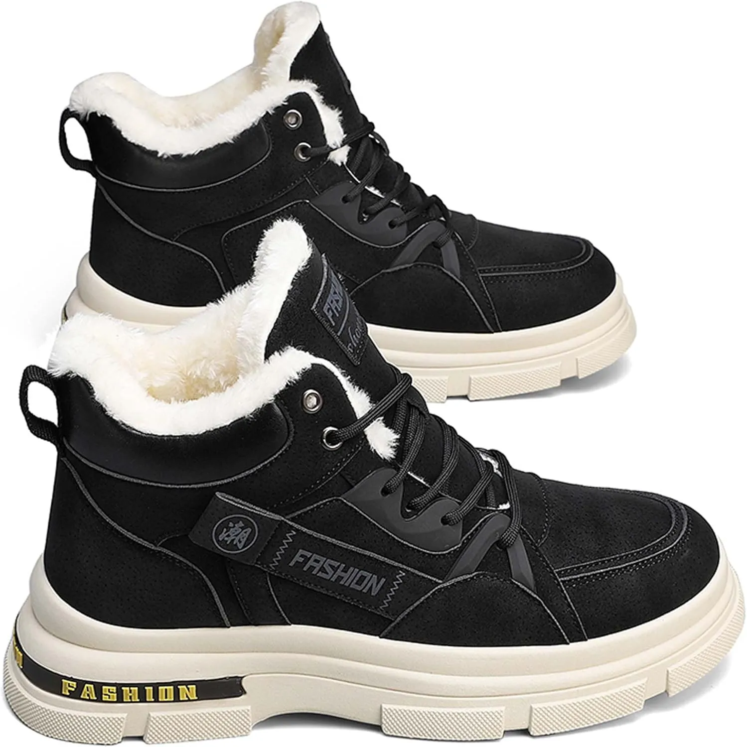 Men's Winter Boots Casual Lightweight Waterproof Snow Boots Anti Slip Fur Lining Hiking Backpack Hiking Boots Black