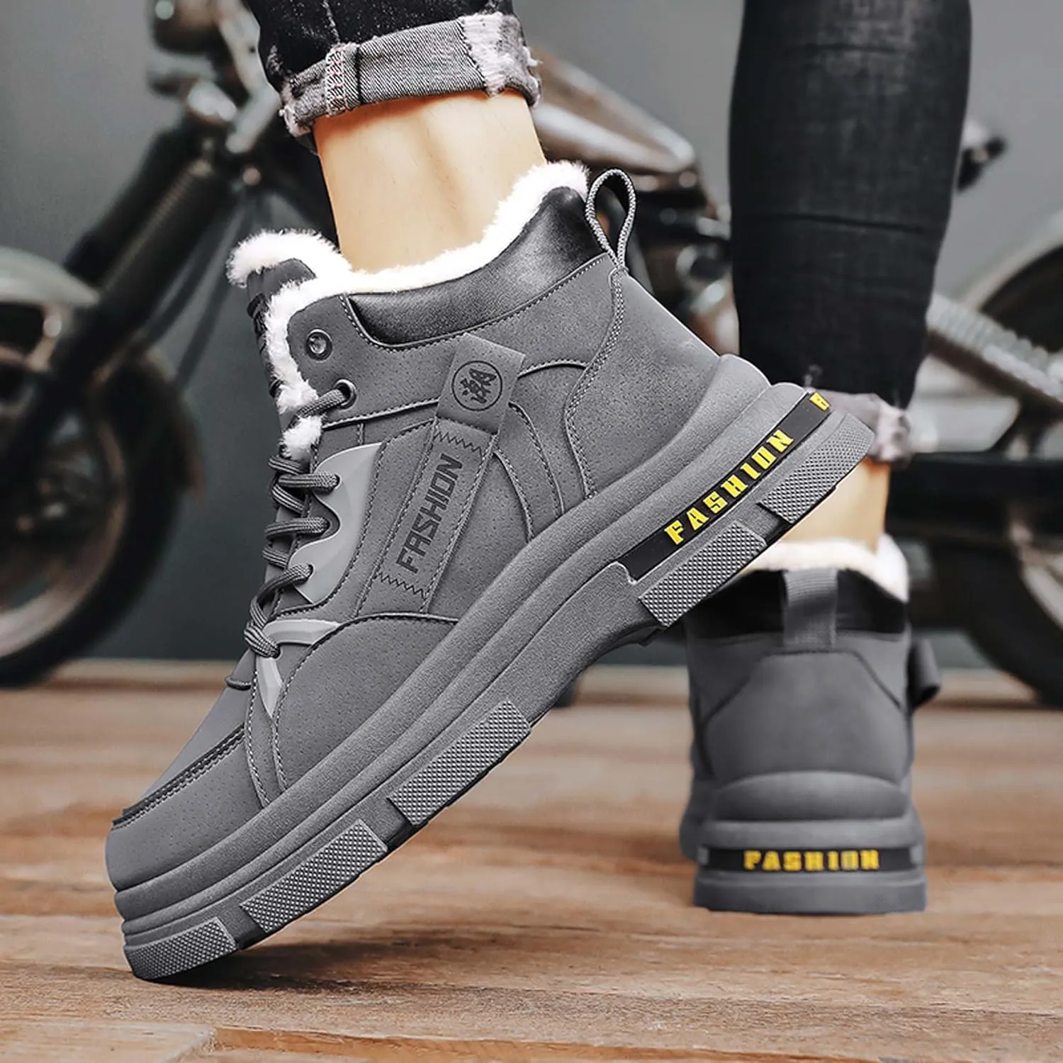 Men's Winter Boots Casual Lightweight Waterproof Snow Boots Anti Slip Fur Lining Hiking Backpack Hiking Boots Black