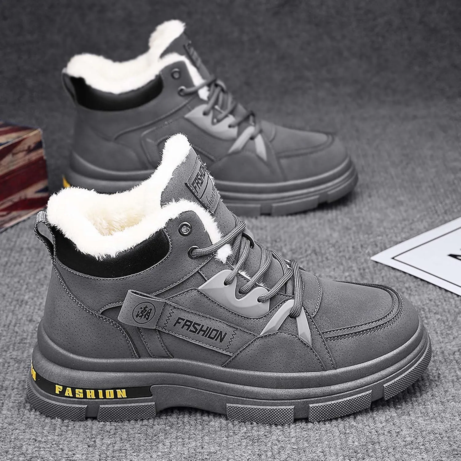 Men's Winter Boots Casual Lightweight Waterproof Snow Boots Anti Slip Fur Lining Hiking Backpack Hiking Boots Black