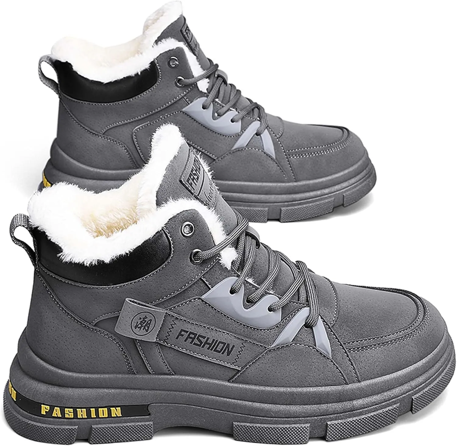 Men's Winter Boots Casual Lightweight Waterproof Snow Boots Anti Slip Fur Lining Hiking Backpack Hiking Boots Black