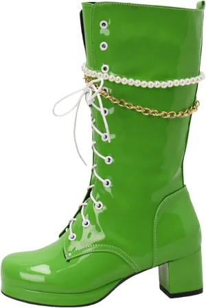 Mid Calf Boots For Women Lace-up Combat Boots Chunky Winter Boot Square Toe Waterproof Boots with Side Zipper