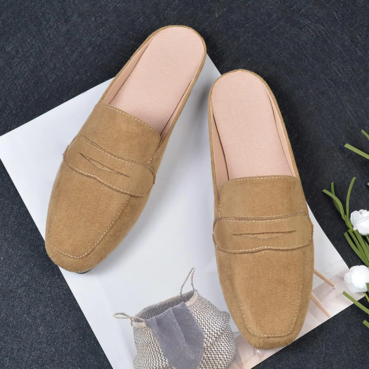Mules for Women Comfort Dressy Flats Slip on Slides Loafers Backless Mules & Clogs Casual Dress Mules
