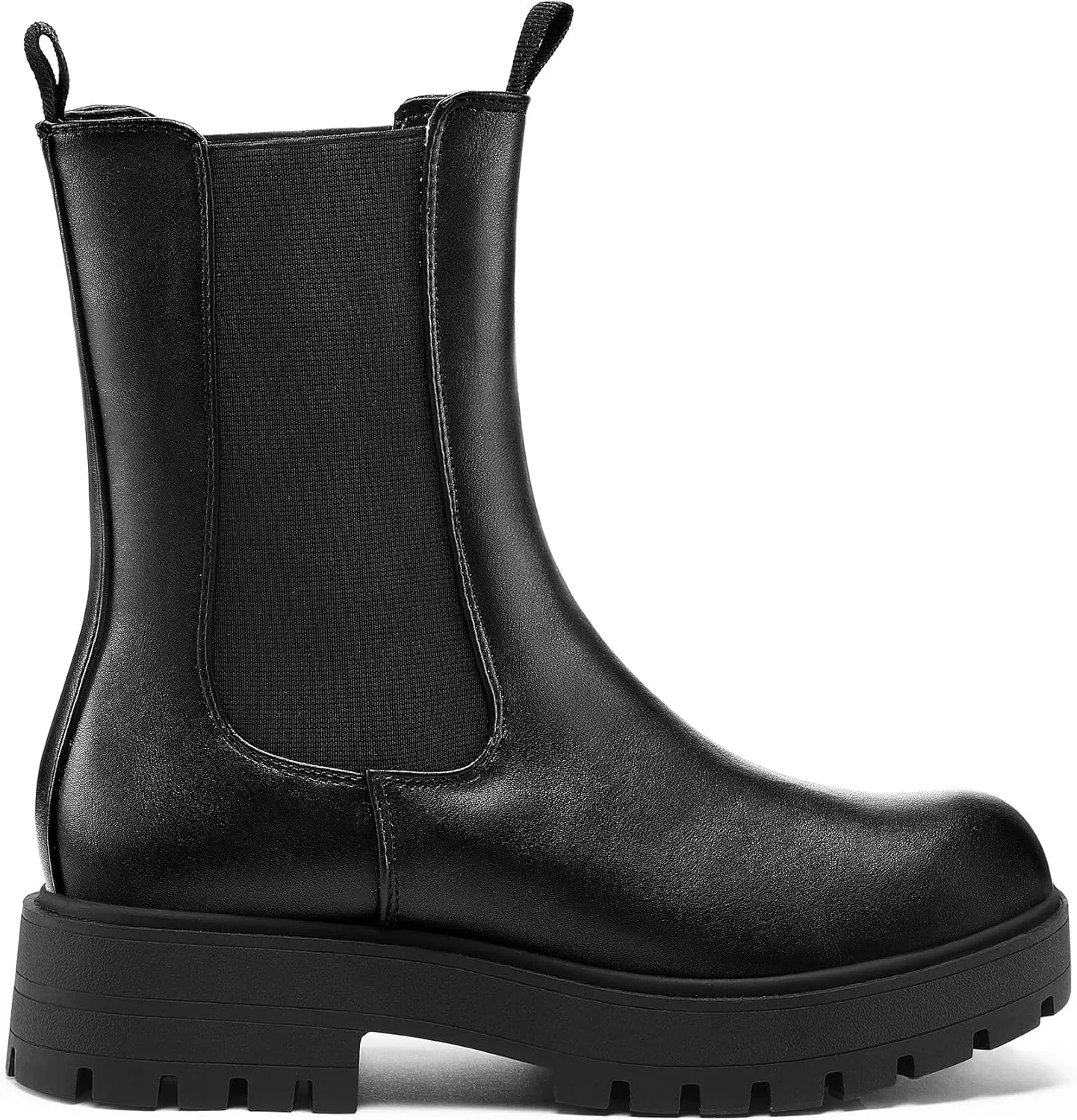 mysoft Women's Chelsea Boots Mid Calf Lug Sole Platform Chunky Heel Slip On Combat Fall Ankle Booties