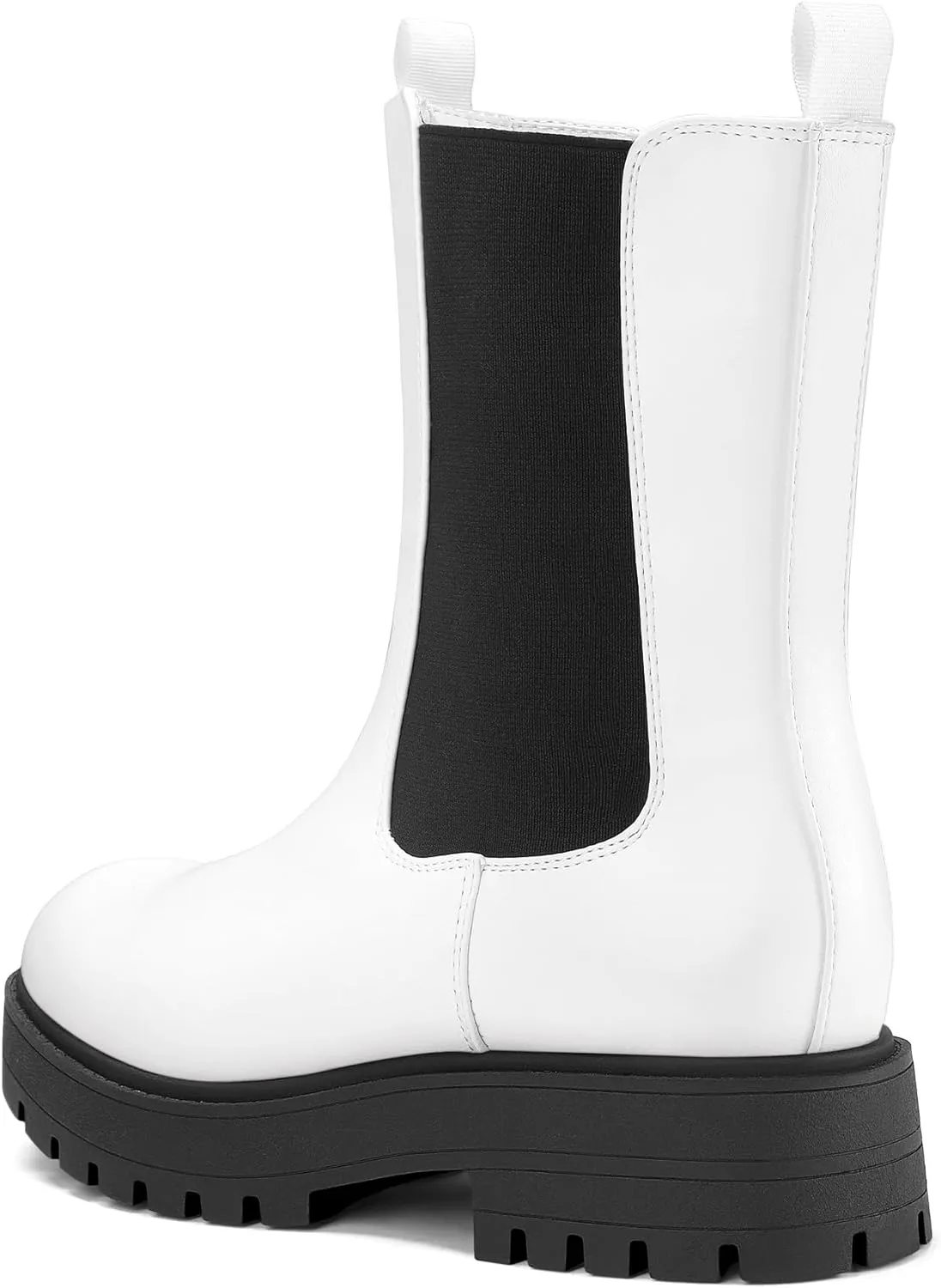 mysoft Women's Chelsea Boots Mid Calf Lug Sole Platform Chunky Heel Slip On Combat Fall Ankle Booties