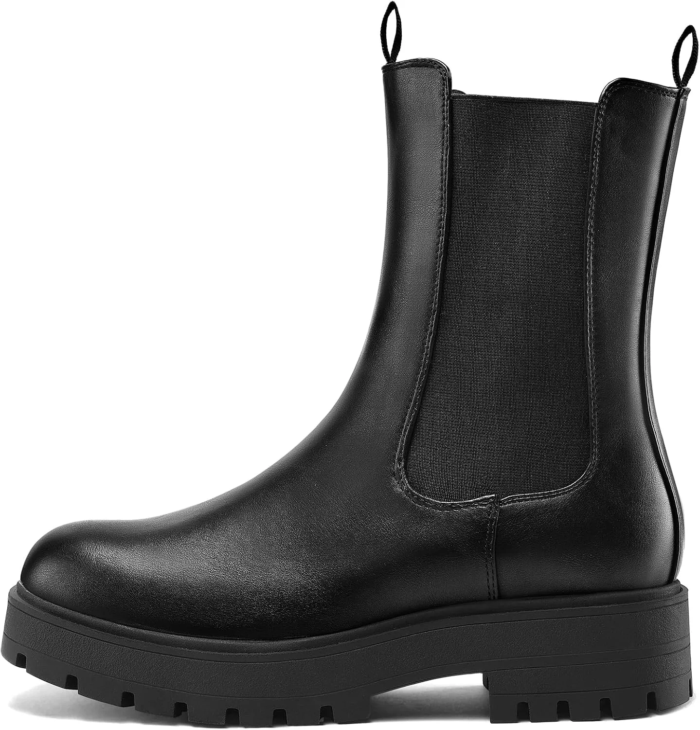 mysoft Women's Chelsea Boots Mid Calf Lug Sole Platform Chunky Heel Slip On Combat Fall Ankle Booties