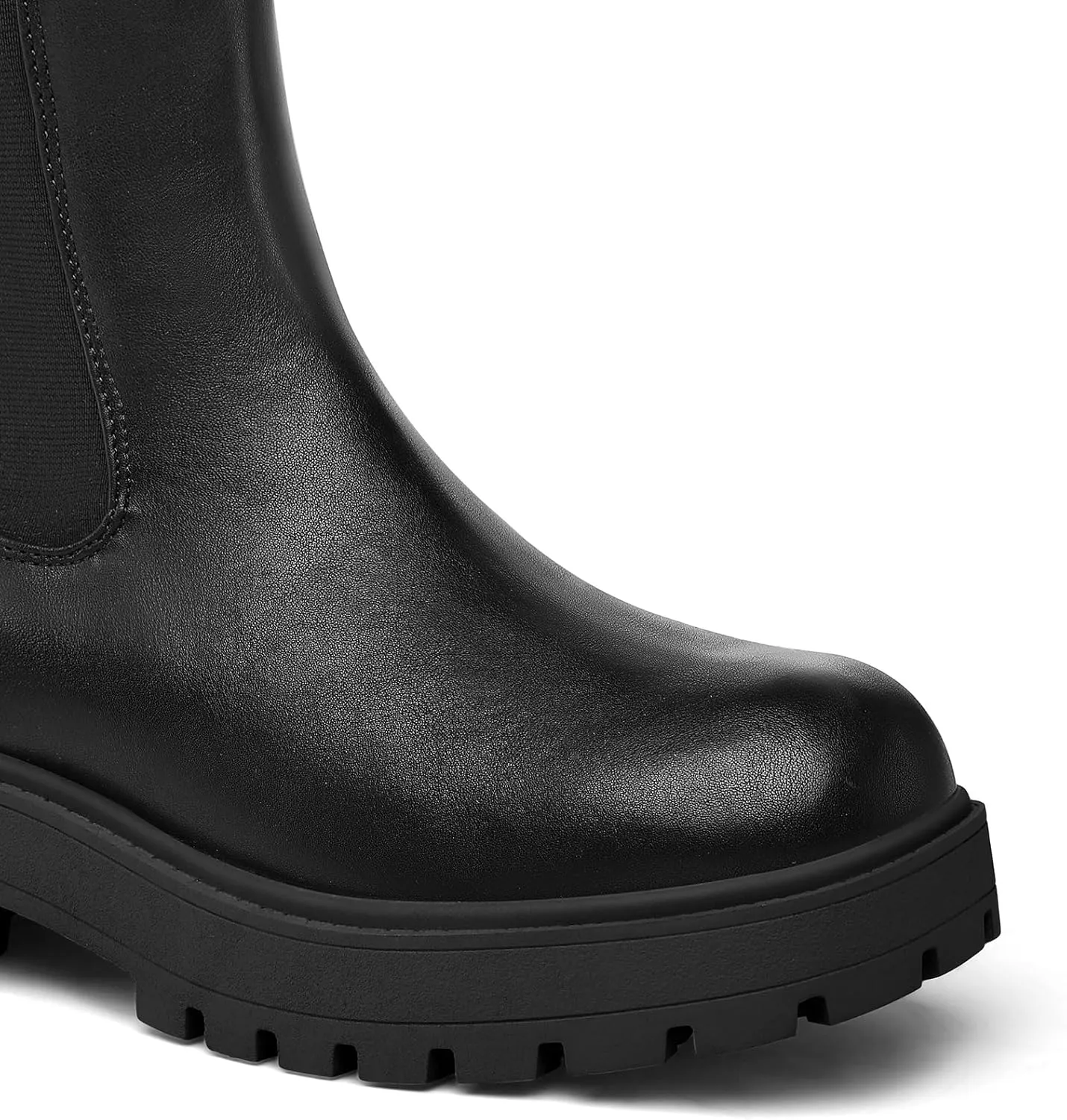 mysoft Women's Chelsea Boots Mid Calf Lug Sole Platform Chunky Heel Slip On Combat Fall Ankle Booties