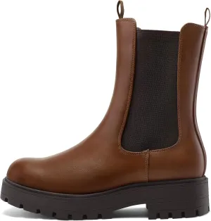 mysoft Women's Chelsea Boots Mid Calf Lug Sole Platform Chunky Heel Slip On Combat Fall Ankle Booties