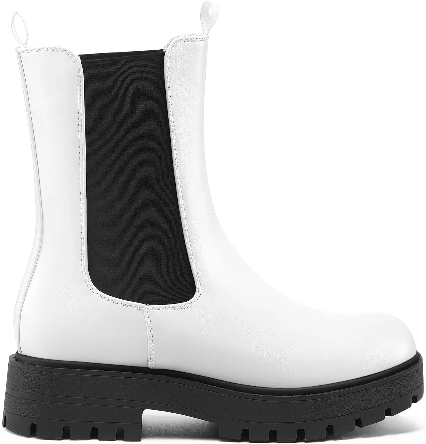 mysoft Women's Chelsea Boots Mid Calf Lug Sole Platform Chunky Heel Slip On Combat Fall Ankle Booties