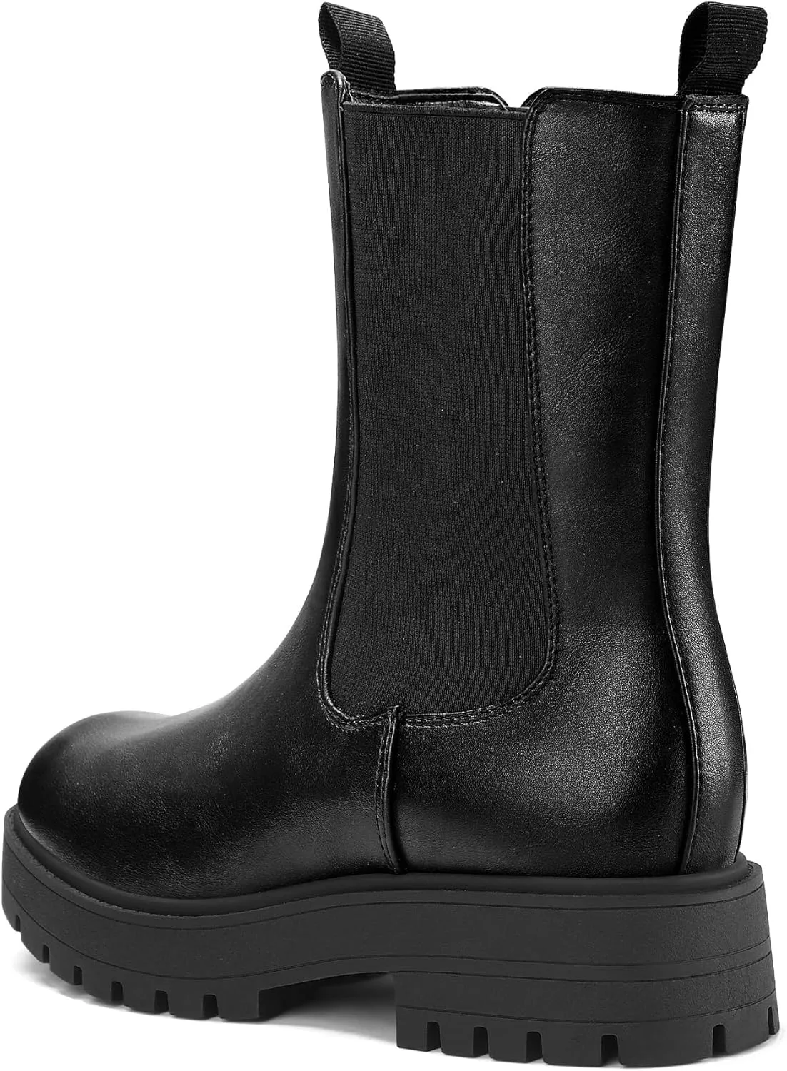 mysoft Women's Chelsea Boots Mid Calf Lug Sole Platform Chunky Heel Slip On Combat Fall Ankle Booties
