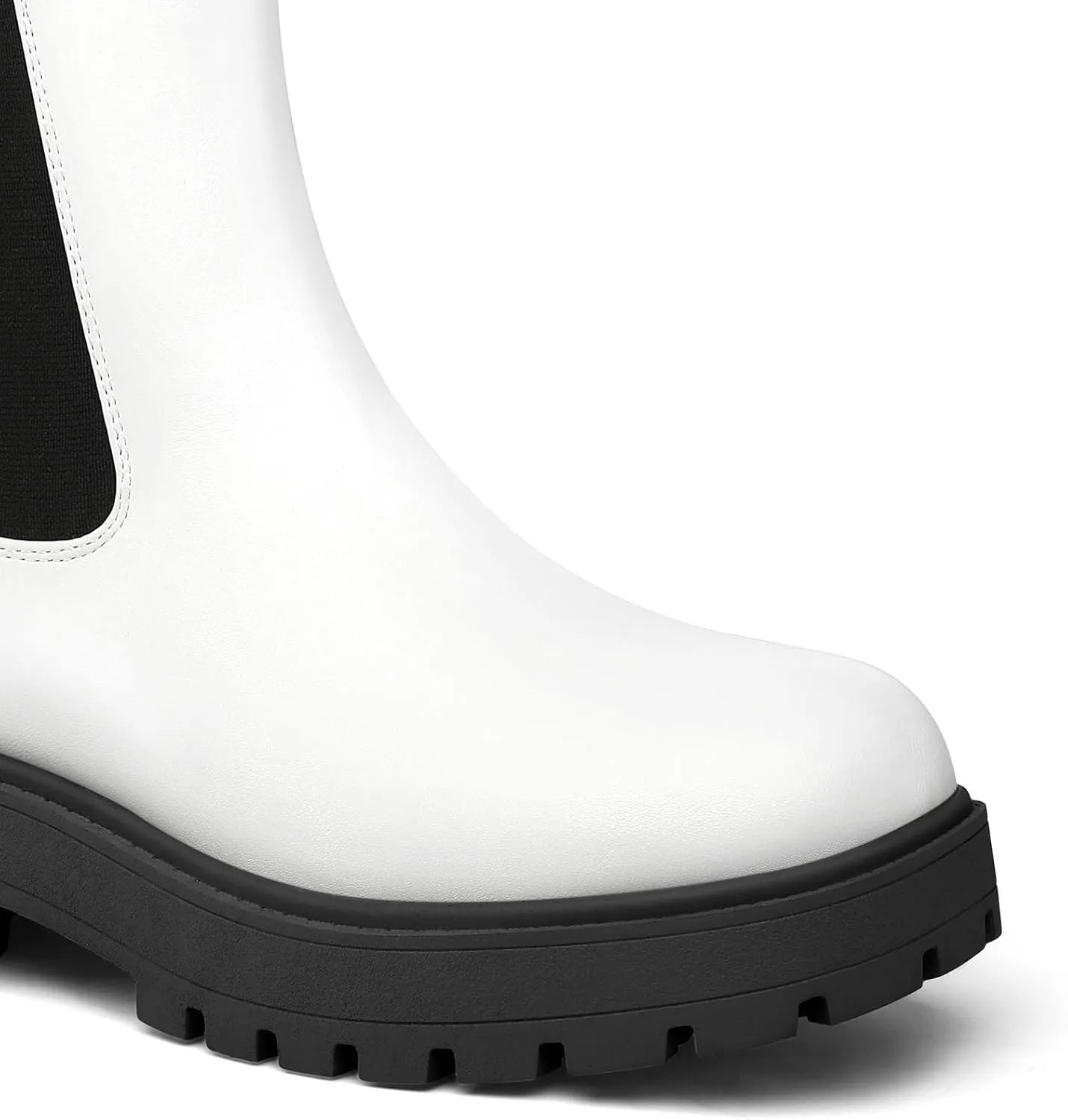 mysoft Women's Chelsea Boots Mid Calf Lug Sole Platform Chunky Heel Slip On Combat Fall Ankle Booties