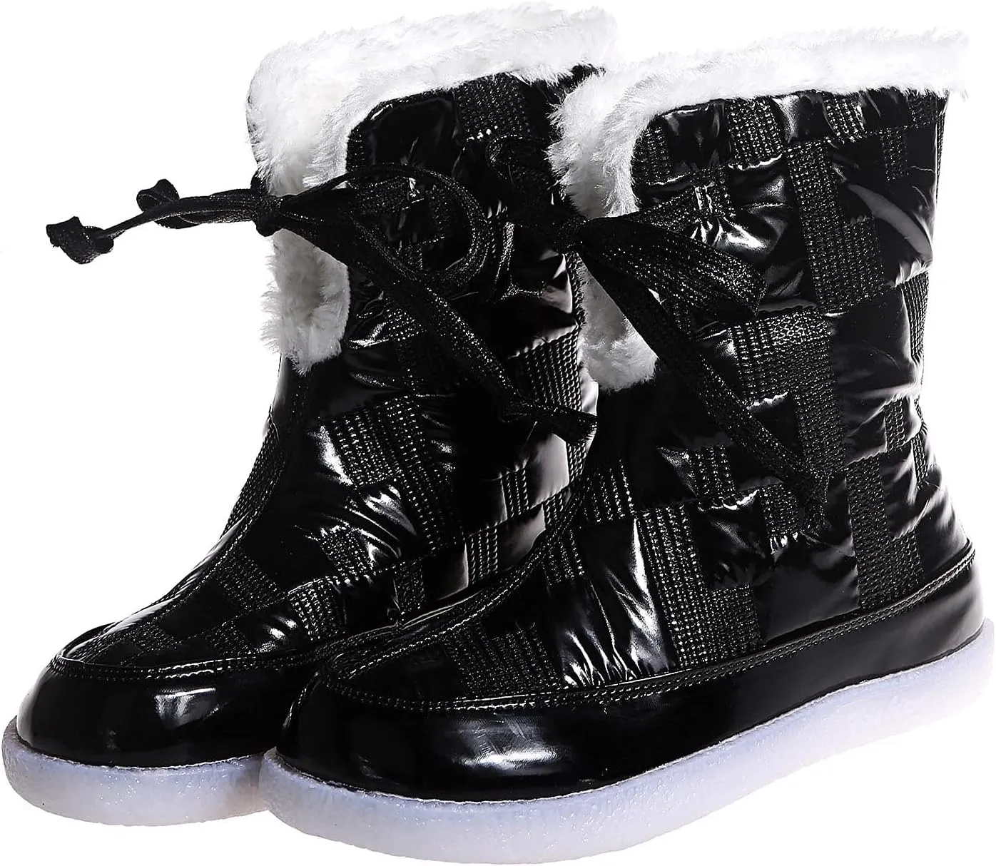 oiangi Flat Snow Boots for Women Fashion Round Toe Cutout Lace up Platform Mid Calf Boots Winter Plush Keeps Warm Comfortable Casual Shoes