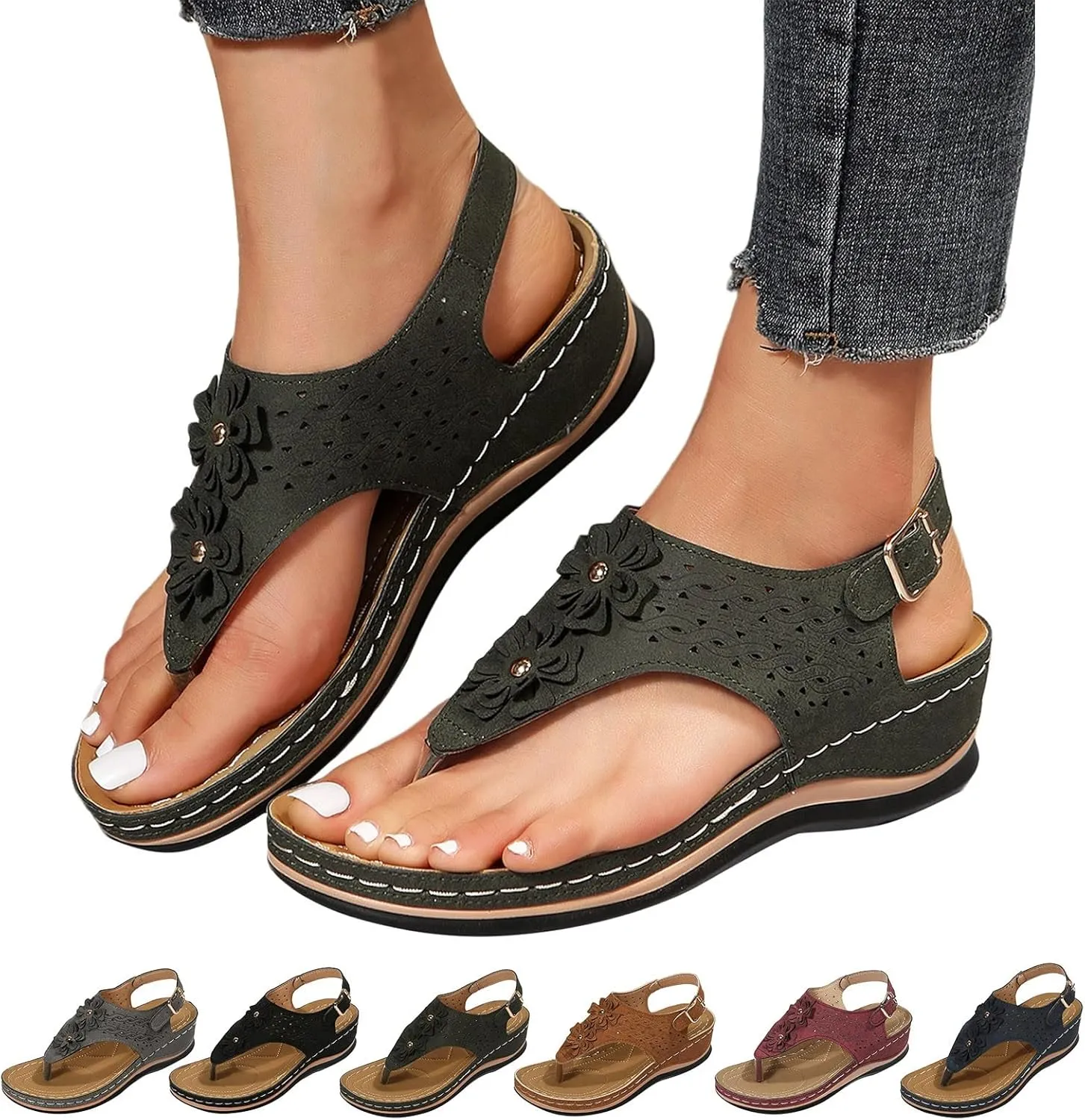 Orthopedic Sandals for Women Arch Support Orthotic Adjustable Straps Lightweight Cushion Walking Sandals Non Slip Sole Dressy Beach Footwear Summer Flip Flops for Women